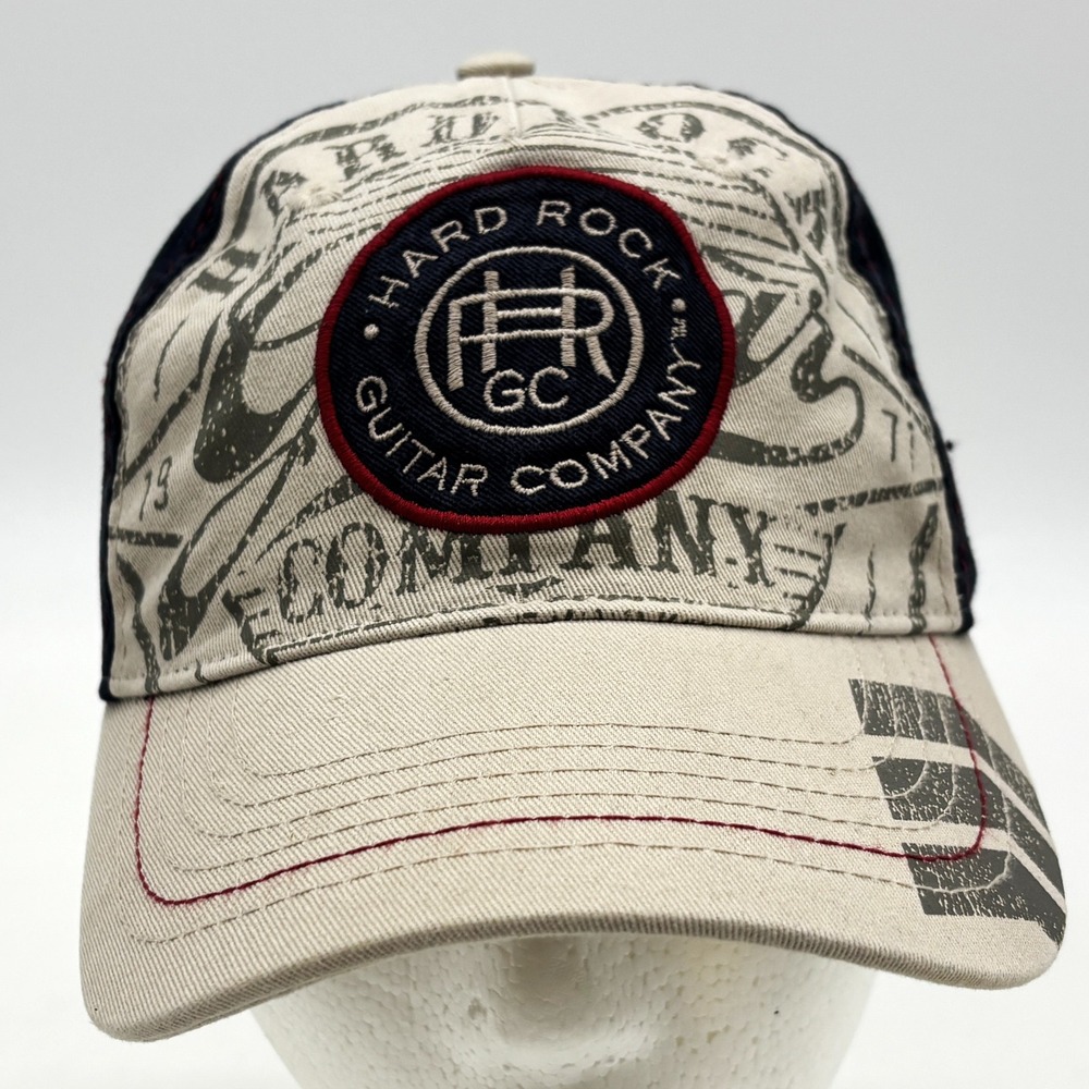 Hard Rock Guitar Company Hat Mens S/M Tan Navy Good Orlando Graphic Baseball Cap
